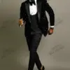 2024 Crystal Beading Black Velvet Men Suits Costume Homme Groom Tuxedos Wedding Terno Masculino Slim Fit 3 Pieces Party Blazer