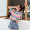 New Summer casual tshirt rainbow striped short sleeve women t-shirt tops Harajuku Korean Style Girls female Tees