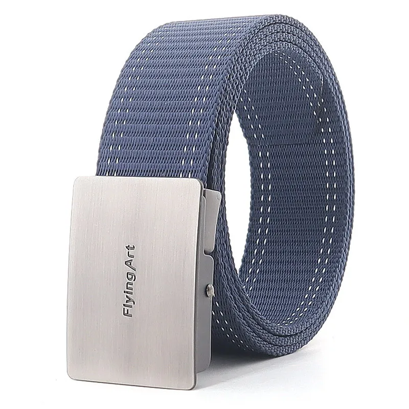 Concise Mens Metel Buckle Nylon Belts Breathable Outdoor Leisure Unisex Sport Cowboy Tooling Jeans Accessories Sewn Cinto Black