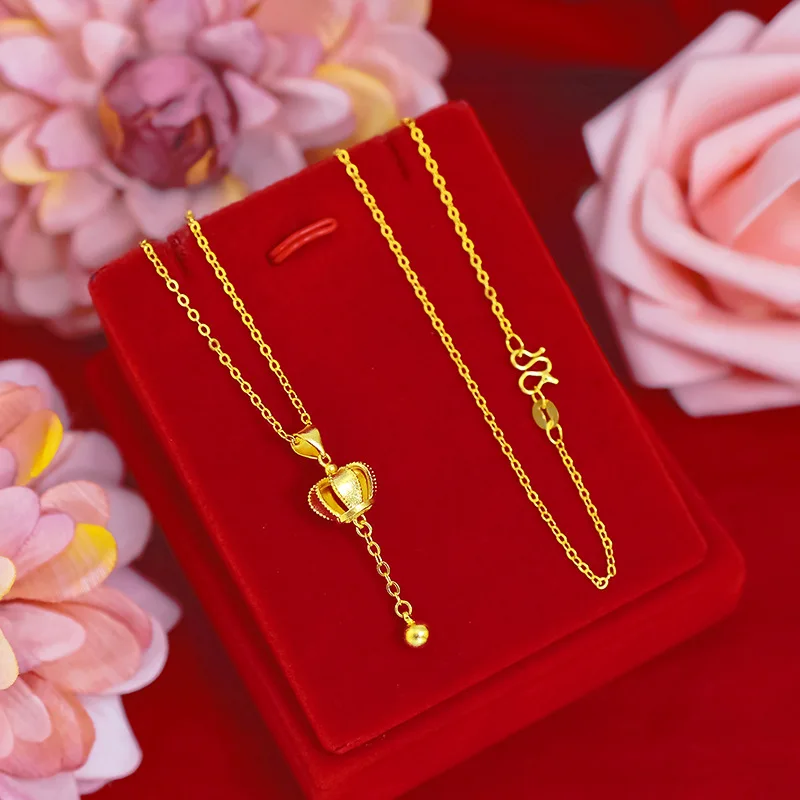 100% 18K AU750 Gold Necklace Chain Domineering Crown for Women Party Fine Jewelry Gift Real 999 Yellow Gold Pendant Gifts