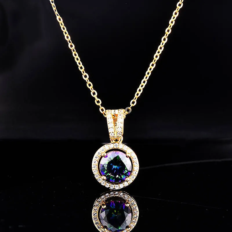 Hiphop14K Yellow Gold Necklace Natural Amethyst Gemstone Pendant for Women Rock Solid 14 K Gold Collare Chain Necklace Jewelry