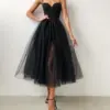 Fashion Women Summer Formal Party Cocktail Dress Solid Color Spaghetti Straps Side Slit Mesh Braces Dress for Girls Black/White