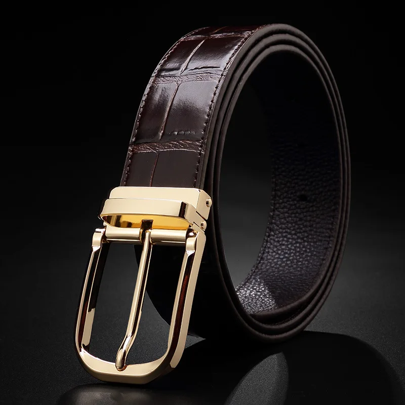 Male Youth Genuine Leather Head Layer High-end Crocodile Texturebelt Pin Buckle Youth Casual Business Pants Belt for Men