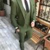 Custom Made Men Suits Olive Green Groom Tuxedos Notch Lapel Groomsmen Wedding Best Man 3 Pieces ( Jacket Pants Vest Tie )