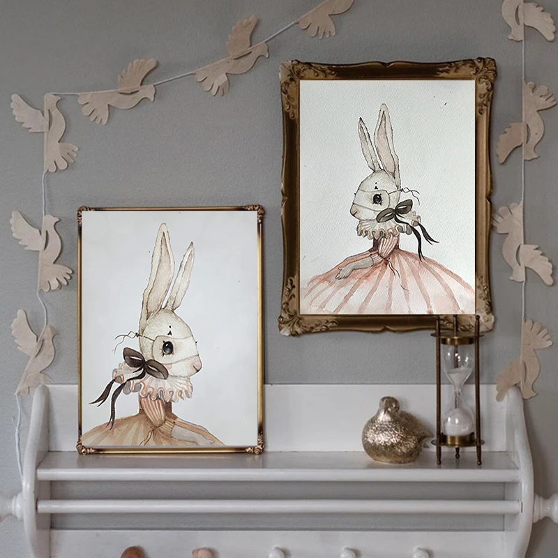 Nordic Modern Cartoon Moon Rabbit Girls Carousel Canvas Painting Spray Color Swan Art Poster Kids Baby Nursery Room Wall Picture