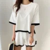 Korean Style Tracksuit Knitted Suit Summer Short Trouser short Sleeve O-neck Pullover Shirt Fashion Shorts Suit Women Tracksuits - Image 3