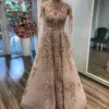 Dubai Arabian Golden Lace Evening Dress Sexy Fashion Off Shoulder Side Split Cocktail Party Dresses Prom Gowns