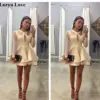 Champagne Cocktail Dresses 2024 Satin Short Prom Dress Long Sleeves Sexy Cut-Out Homecoming Gowns Women Elegant Graduation Dress