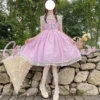 Kawaii Japanese Sweet Lolita Style Soft Girly Dress Vintage Square Collar Cartoon Cute Bow Sleeveless Ruffles Plaid JSK Dresses - Image 2