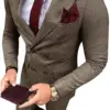 Men's Business Suits 2 Pieces Double Breasted Regular Fit Notch Lapel Plaid Wool Prom Tuxedos For Wedding (Blazer Pants)