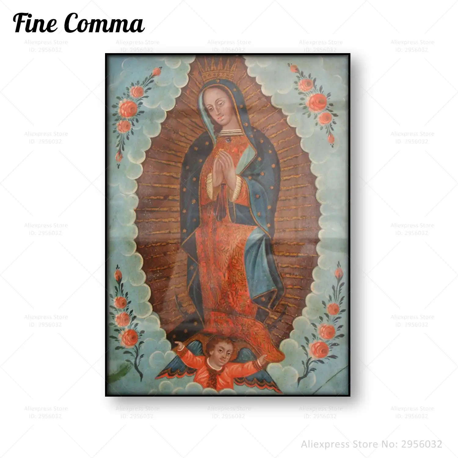 Our Lady of Guadalupe Vintage Poster Mexican Antique Retablo Wall Art Virgin Mary Canvas Print Religious Painting Home Decor