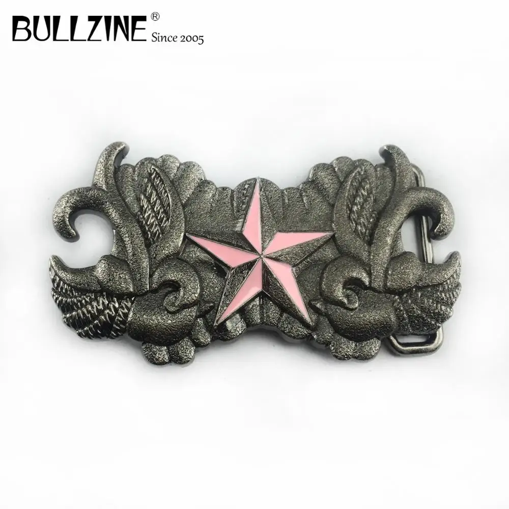 The Bullzine star belt buckle with pink enamel FP-03583 suitable for 4cm width snap on belt