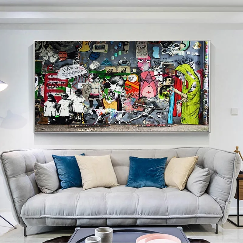 Street Art Graffiti Painting Canvas Not Banksy Murel Montage Abstract Print Stencil Urban Wall Decor for Modern Living Room - Image 4