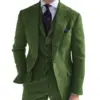 Mens Business 3 Pieces Suits Green Wool Retro Classic Herringbone Pattern Groom Tweed Tuxedos for Wedding (Blazer Pants Vest)
