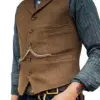 Men's Suit Vest Brown Wedding Wool Tweed Business Waistcoat Jacket Casual Slim Fit Gilet Homme Vests For Groosmen Man Wedding