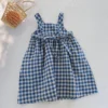 korean style Cotton Linen Baby Girls Princess Dress 2024 Summer New Plaid Sleeveless Clothes Kids Casual Dresses - Image 5