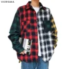 VERSMA Korean Harajuku Graffiti Printed Checkered Plaid Shirt Men Autumn Hip Hop Streetwear BF Unisex Shirts Women Dropshipping - Image 4