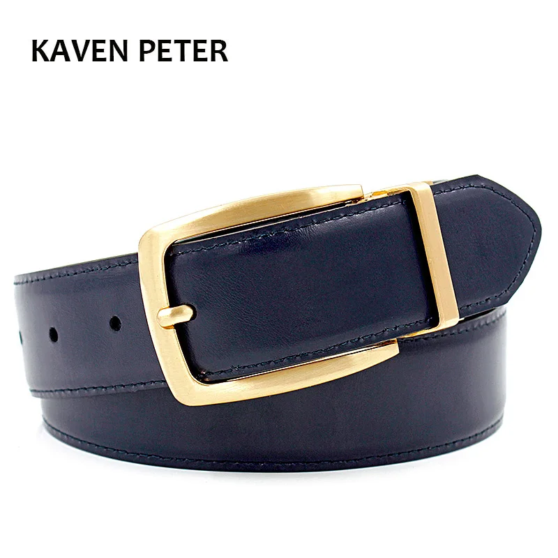 Luxury Gold Reversible Mens Waist Belts Real Leather Solid Brass Men's Belt Pure Brass Belt Reversible Buckle