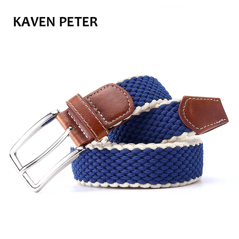Men's Fabric Leather Elastic Woven Stretch Belt 1-3/8" Wide New Elastic Canvas Belt Men Casual Elastic Strap Silver Buckle
