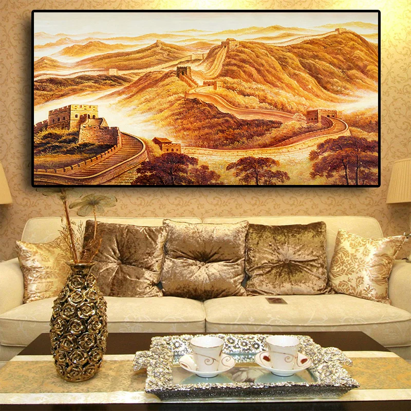 Chinese Style Gold Great Wall Art Oil Painting on Canvas Scandinavia Posters and Prints Cuadros Wall Pictures For Living Room