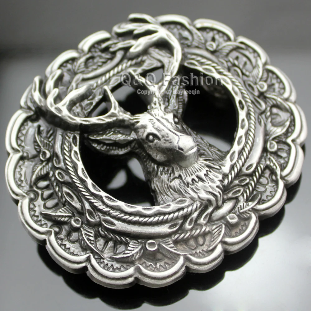 Vintage 3D Deer Antler Stag Belt Buckle DIY Antique Silver Plated Buck Head Leaf Hunt Western Fashion Christmas Elk Accessory