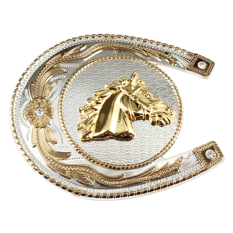 Equestrian Sports Gold Horse Belt Buckle Decorative Pattern Design Width 3.8cm Cowboy