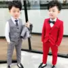 autumn Red/gray 3Pcs baby Boys Suits Wedding Formal Children blazers Suit Tuxedo Party clothes jacket vest pant set for boys