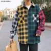 VERSMA Korean Harajuku Graffiti Printed Checkered Plaid Shirt Men Autumn Hip Hop Streetwear BF Unisex Shirts Women Dropshipping - Image 5