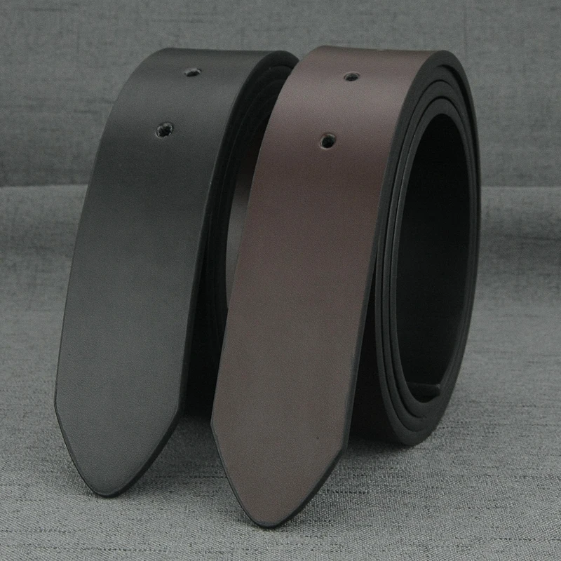 High Quality no buckle belt men fashion 3.7cm wide Cowskin Black Waist Straps Coffee Casual genuine leather waistband
