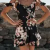 Summer dress Boho Womens Ladies Floral printed Off Shoulder spaghetti strap short dresses Sundress Beach Party Mini Dress women