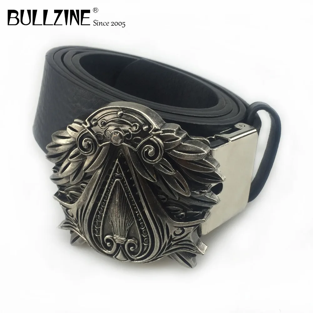 Bullzine zinc alloy Ezio Audito belt buckle with gun black finish FP-03697 with PU belt with connecting clasp