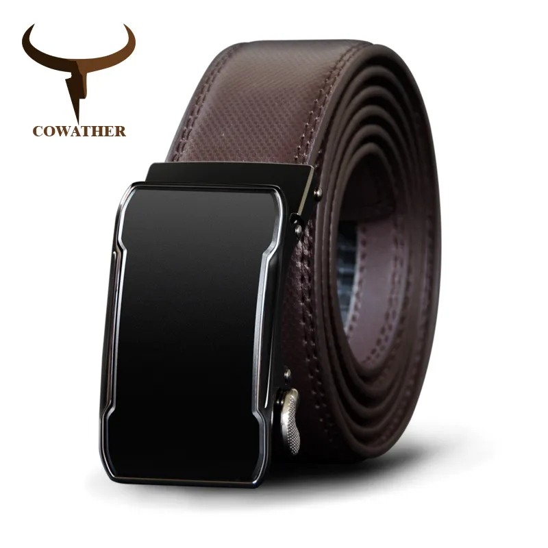 COWATHER Cow Genuine Leather Belt Top Quality Alloy Buckle Men Belts Automatic Buckle Cowhide Male Strap Black Brown Straps