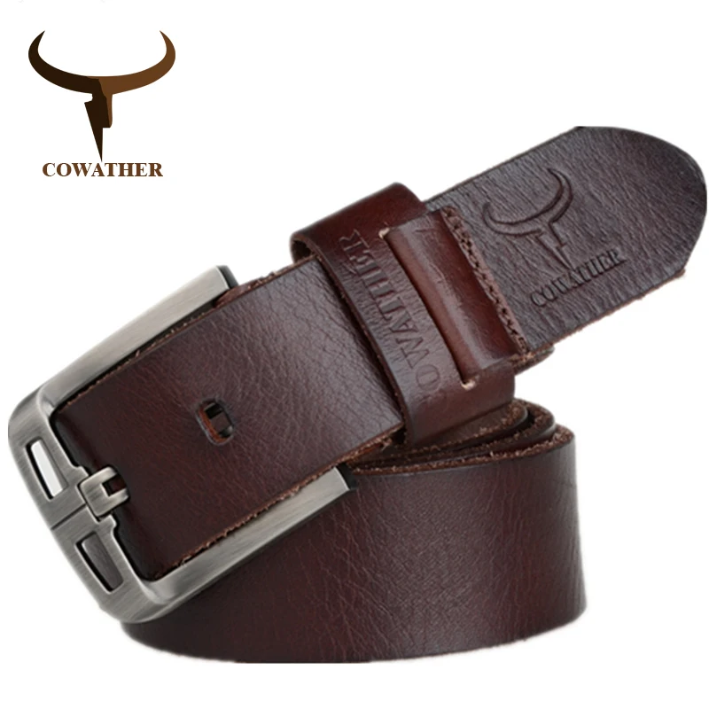 COWATHER 2021 Top Cow genuine leather belts for men alloy buckle fashion style FULL GRAIN male belt