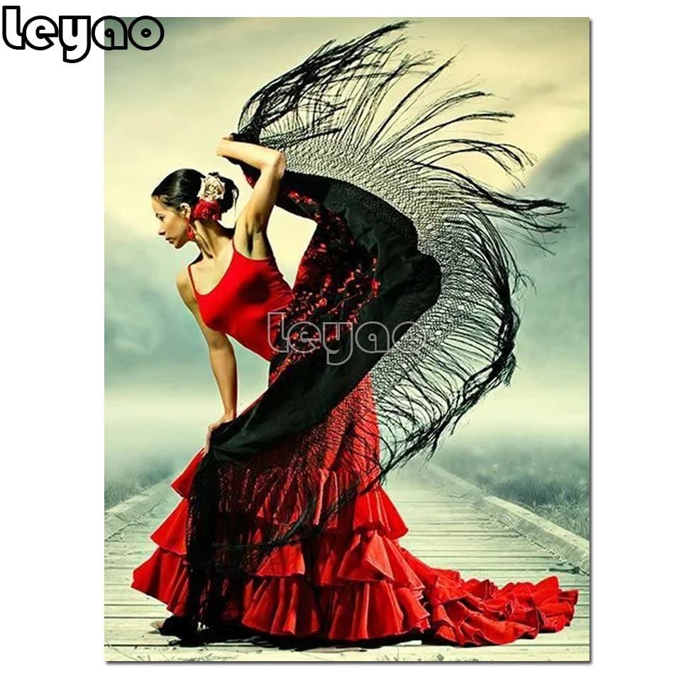 5d Diamond Painting Portrait Red Dress Dancer Full Set Diamond Embroidery With Square Round Stones Diamond Mosaic Home Decor