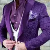 Elegant Mens Suits 2024 Italian Design Custom Made Purple Jacquard Smoking Tuxedo Jacket 3 Piece Groom Wedding Suits For Men
