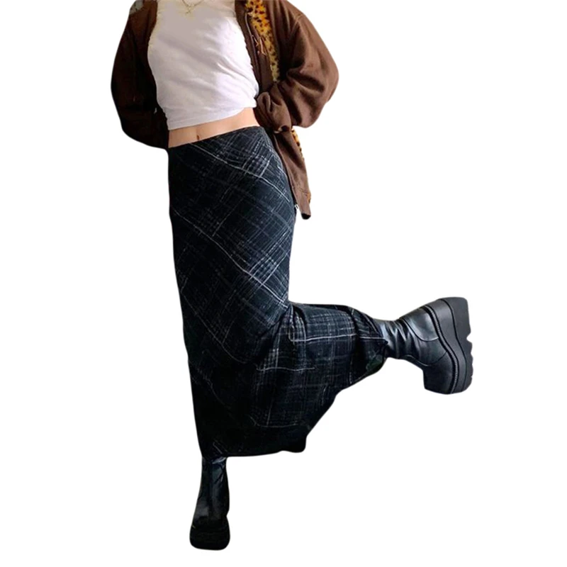 Xingqing Vintage Skirts Women Plaid Summer Midi Skirt High Waist Students New Arrival Girls Female Stylish Fit Skirt Costume