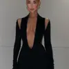 Nibber Pure Black Sexy Cutout Dress Long Sleeve Backless Halter Mini Dress 2022 Vestidos de fiesta