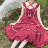 Japanese Summer Sweet Girly Lolita Style Soft Girl Camisole Dress Kawaii Bow Ruffles Sleeveless High Waist JSK Cupcake Dress - Image 6
