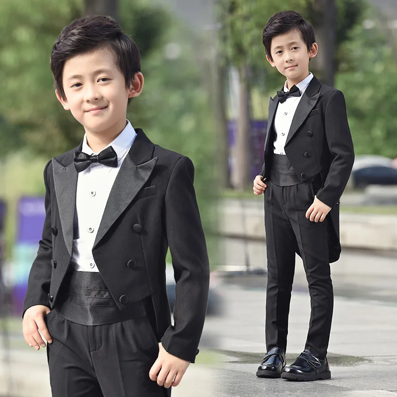 Children Wedding Dress Tuxedo Set Flower Boy Host Piano Performance Costume Kids Tuxedo Shirts Pants Bowtie Girdle Clothing Set