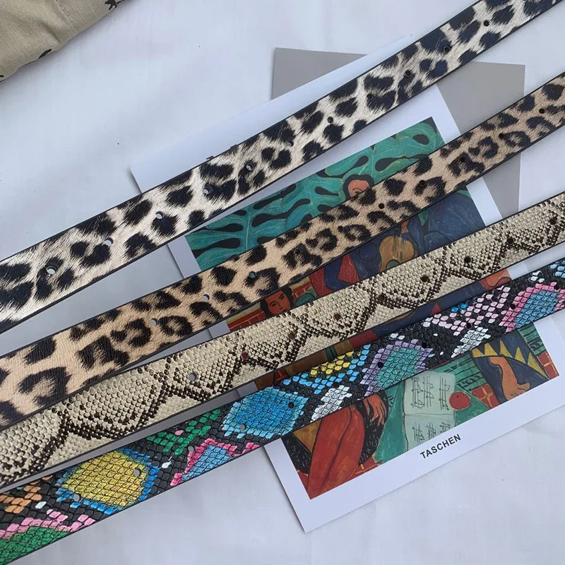 Explosion Spot Women's Versatile Decorative Jeans Belt Fashion Square Buckle Leopard Striped Snake Pattern Slim