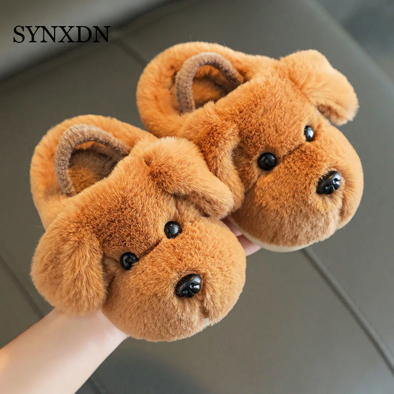 Winter Warm Kids Slippers Boy and Girls Indoor Non-slip Cotton Shoes Animal Dog 2024 Cartoon Slides Children's Cotton Slippers