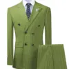 Olive Green Men's Suit 2 Pieces Pinstripe Notched Lapel Tuxedos Groomman For Wedding New Burgundy, BLACK blazer pants)