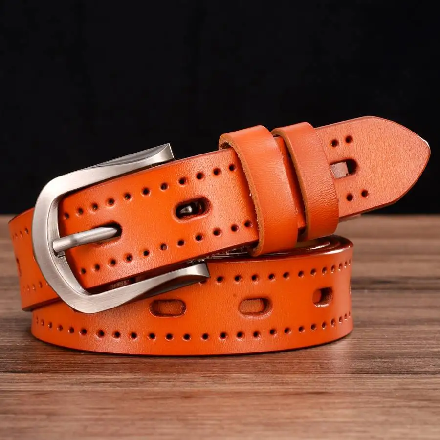 Women's Leather Belt Female Strap Waistband Hollow Out Belt Pin Buckle Length:70-110cm Black Red Coffee Orange