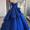 Royal Blue Ball Gown Formal Evening Dresses 2024 Luxury Robe De Soiree Sequins Satin Off Shoulder Prom Long Shiny Maxi Dress