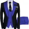 Mens Suit 3 Pieces Formal Fashion Solid Flat Color Tuxedos Jacket Wedding Groom Navy Burgundy(Blazer Vest Pants)
