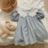 deer jonmi 2024 New Summer Baby Girls Princess Dresses Short Sleeve Korean Style Lace Collar Toddlers Kids Cotton Cute Dress - Image 3