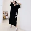 Trendy Oversized Woman Tshirts Korean Loose T-shirt V Neck Dress Print Numbers 1973 Half-sleeved Large Long Summer Dress Girl - Image 5