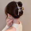 2024 Fashion Korean Edition New Pearl Crystal Bow Horse Tail Claw Clip Girl Hair Accessories - Image 2