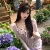 Women Dress Two-piece Set Pure Lust Style Lace Sweet Dress Spring Sun Protection Girly Style V-neck To Reduce Age - Image 7