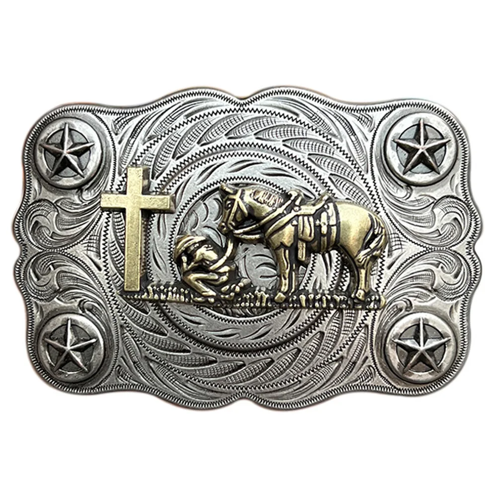Crucifix Pious Prayer Western Cowboys Belt Buckles for Men Brand Design Male Evillas Para Cinturon Hombre